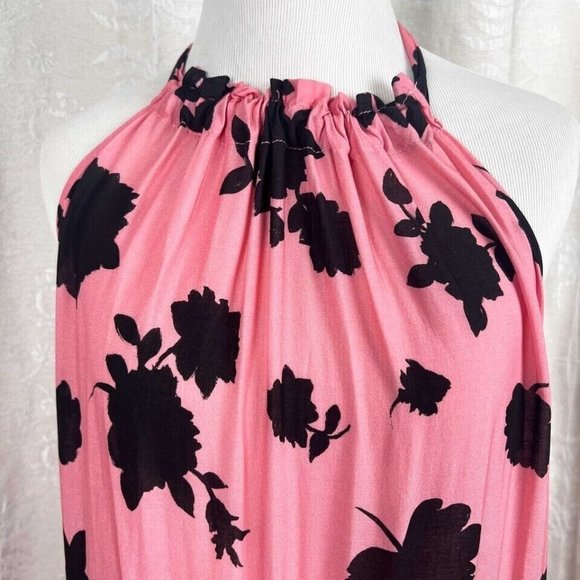 Kate Spade halter cover up maxi dress open back pink/black floral ruffles Small - Picture 5 of 7